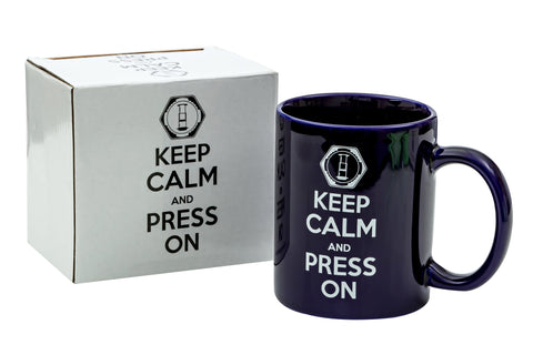 Keep Calm and Press On Mug for AeroPress Fans [Blue]